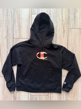 Champion Gold Foil Big C Logo Hoodie Black Medium